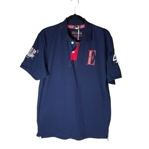 England Victorious Navy Short‎ Sleeve Polo Embroidered Patches NWT Y2K  Medium